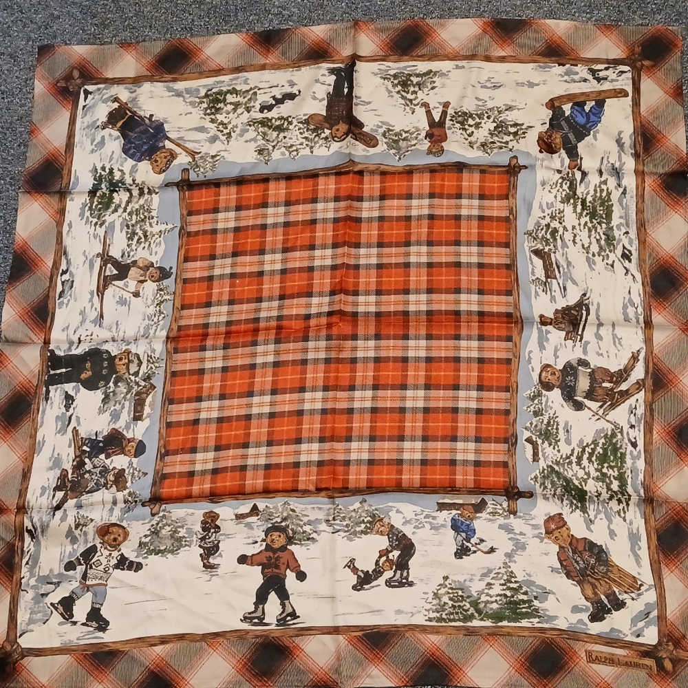 NEW!! POLO Ralph Lauren SILK Plaid and Winter Wonderland Print Scarf.